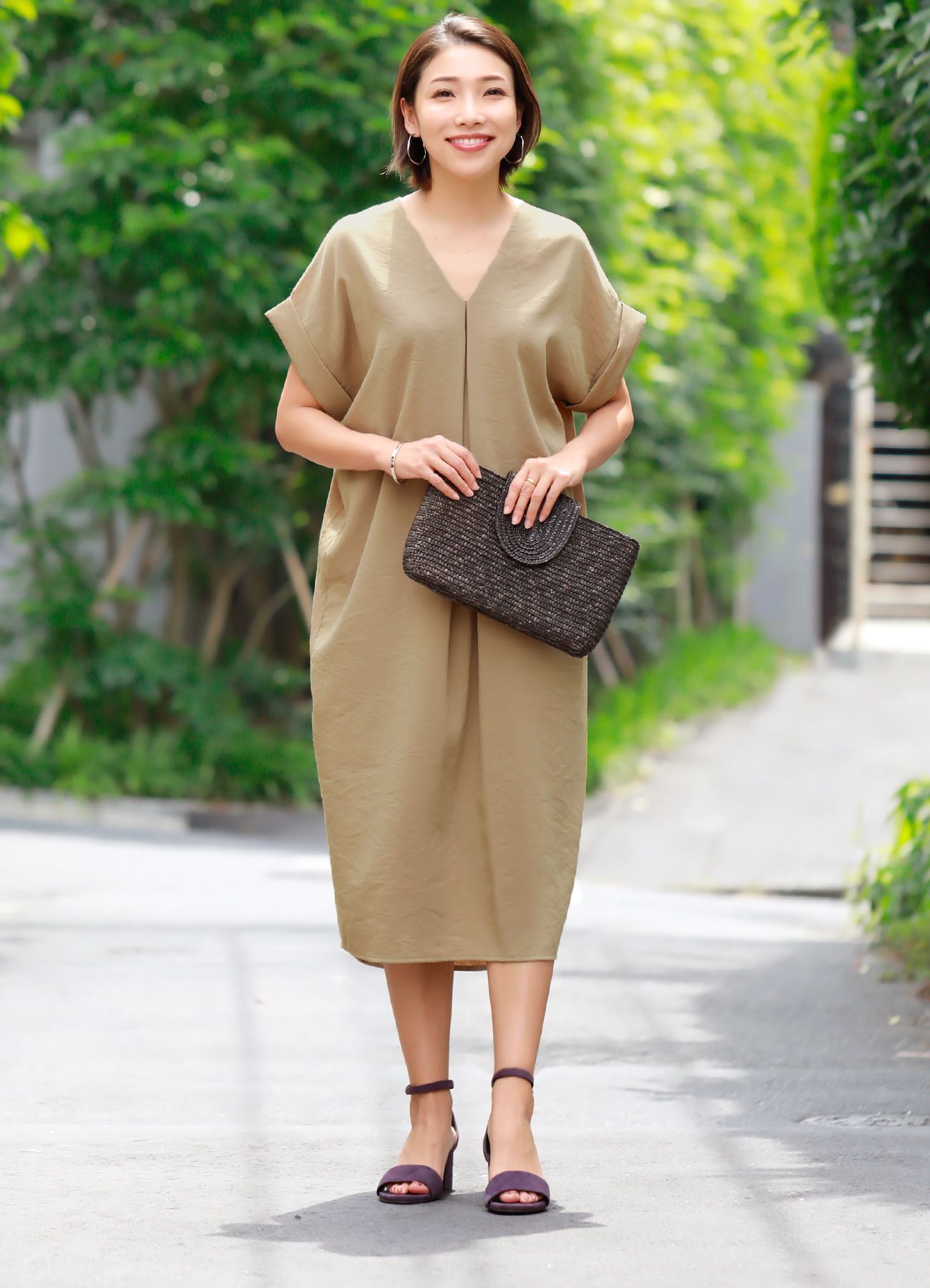 フロントタックゆったりvネックワンピース Outlet おしゃれな大人レディースファッション通販style Deli