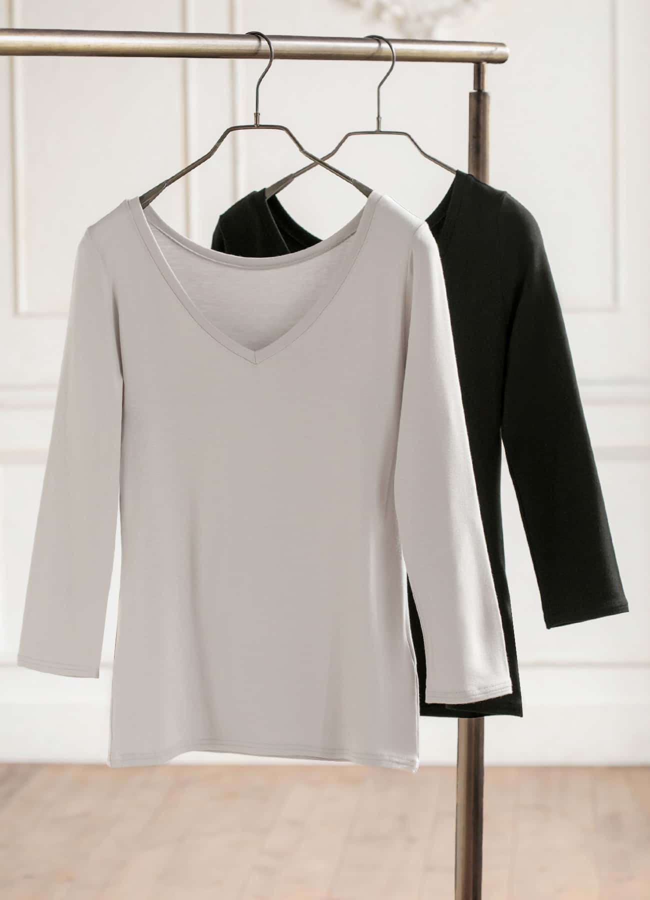 【Made in JAPAN】LUX WARMインナー／深Vネック８分袖のサムネイル