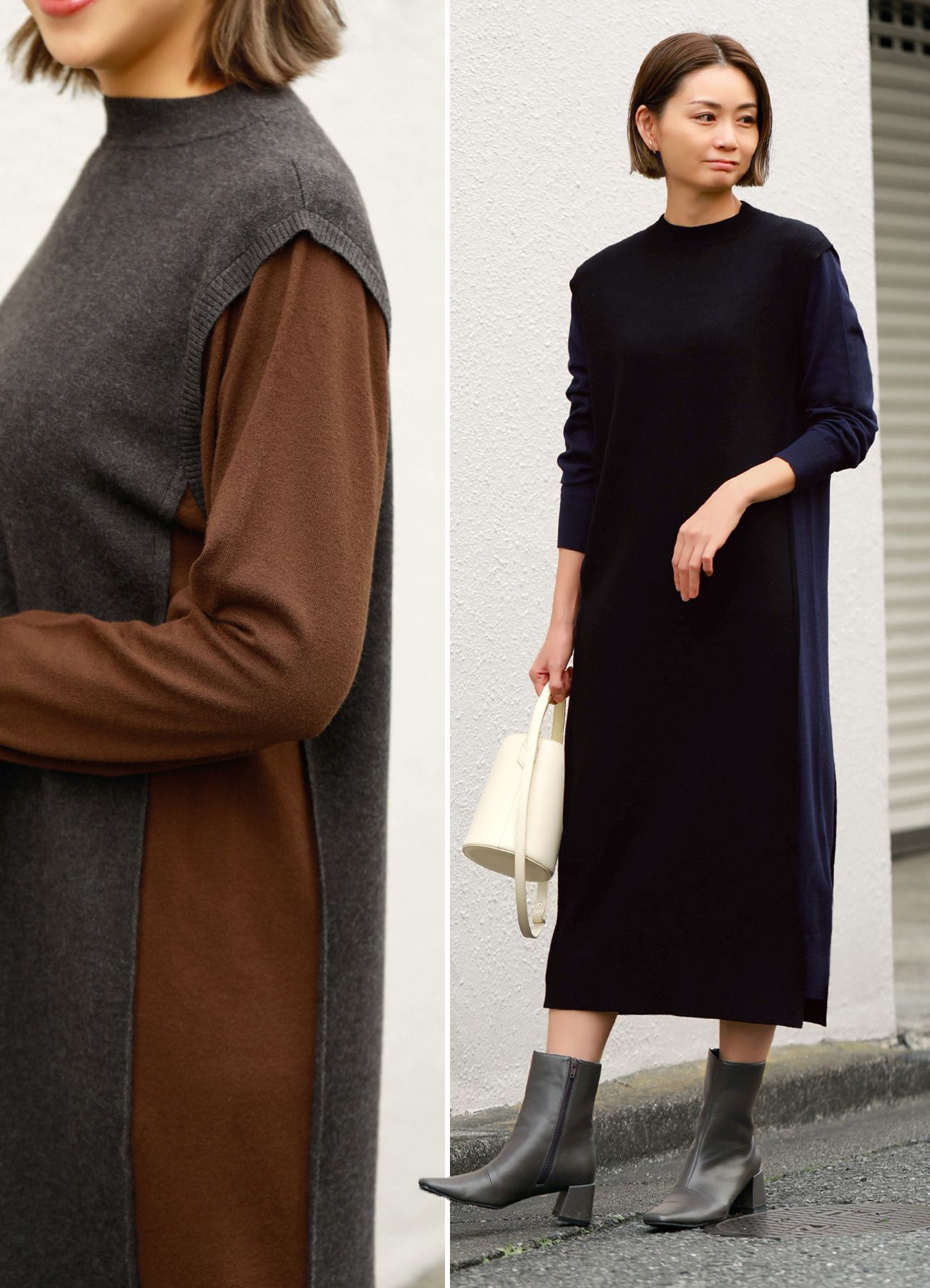 【LUXE】配色レイヤード風ニットワンピースのサムネイル