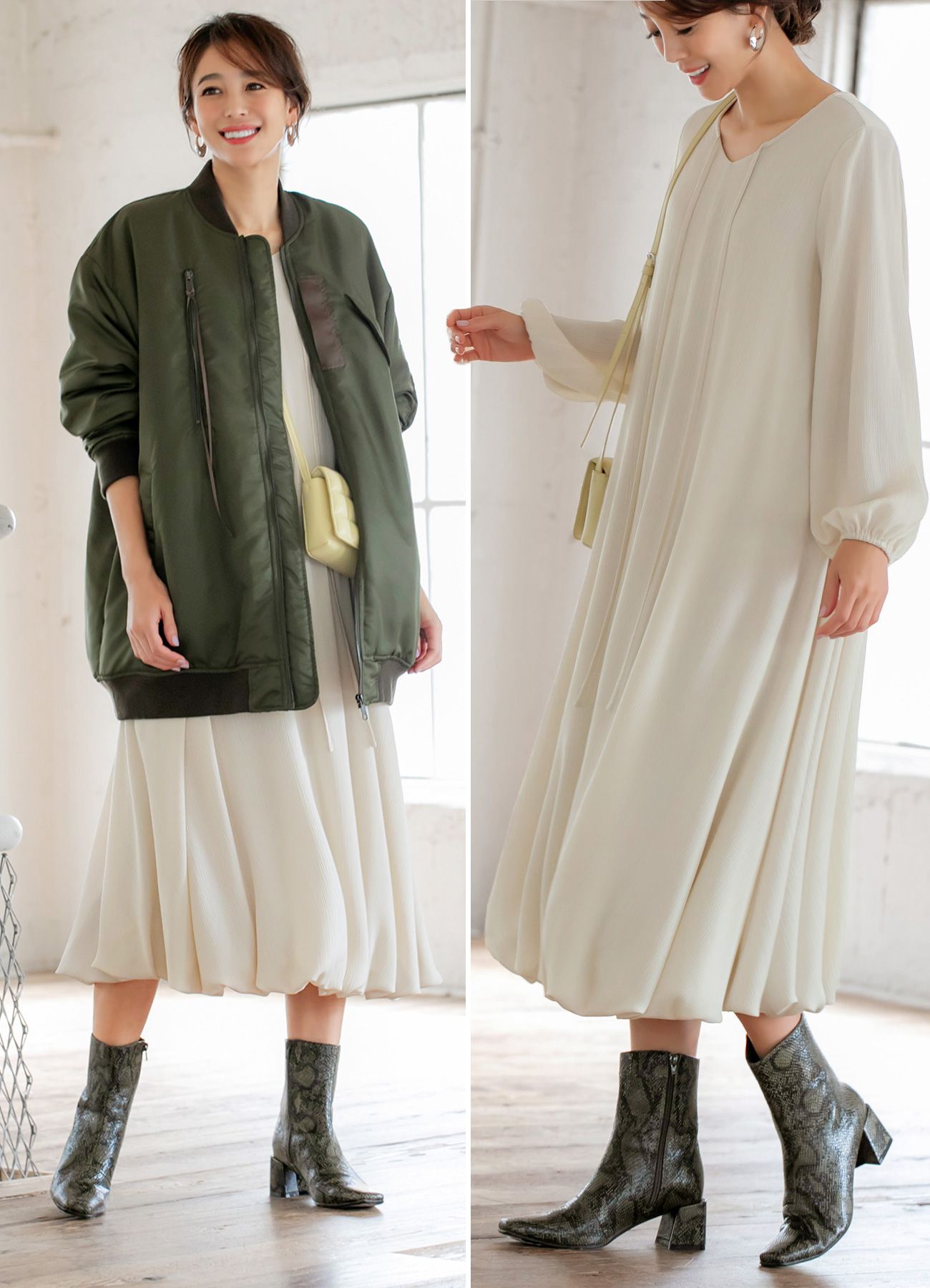 【LUXE】楊柳ボリューム裾バルーンワンピースのサムネイル