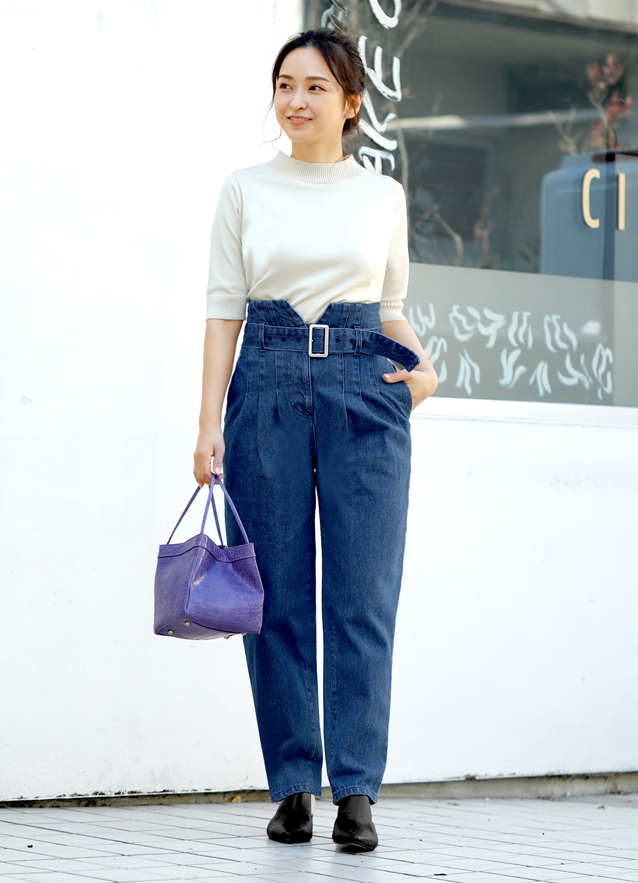 ベルト付きハイウエストデニム【OUTLET】 | おしゃれな大人レディース