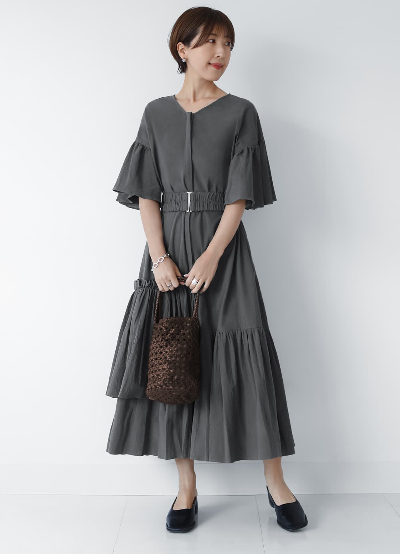 【LUXE】アシンメトリーギャザーワンピースのサムネイル