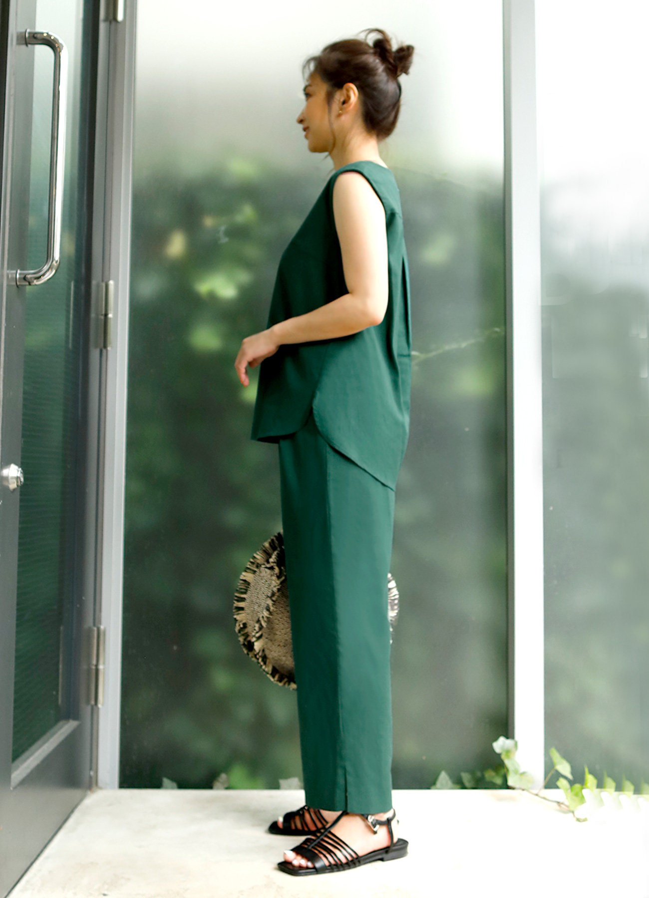 新品タグ付き】STYLE DELI LUXE 綿麻セミワイドパンツセットアップ
