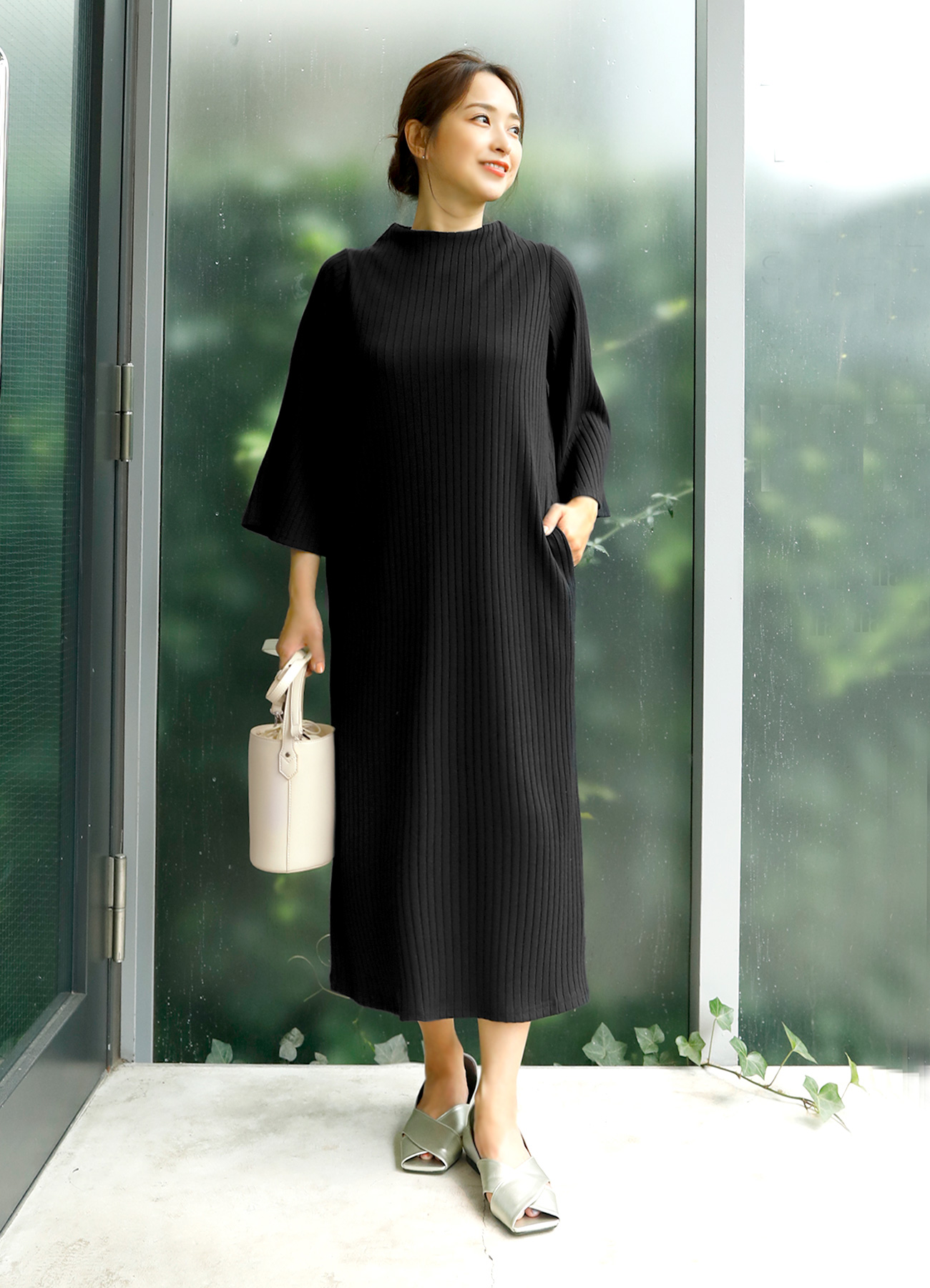 ワイドリブボトルネックワンピース おしゃれな大人レディースファッション通販style Deli