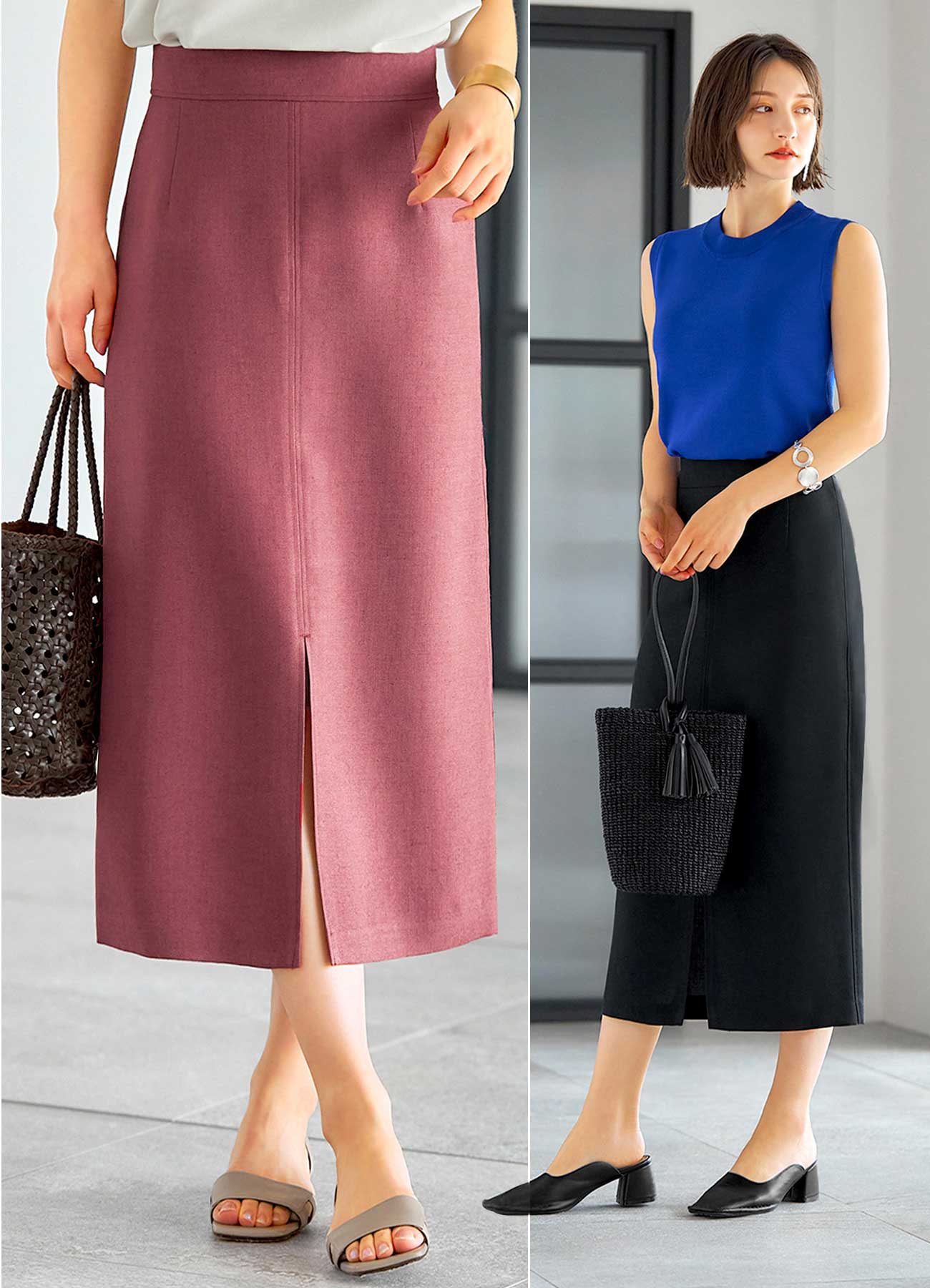 【Made in JAPAN】麻調スリットペンシルスカートのサムネイル