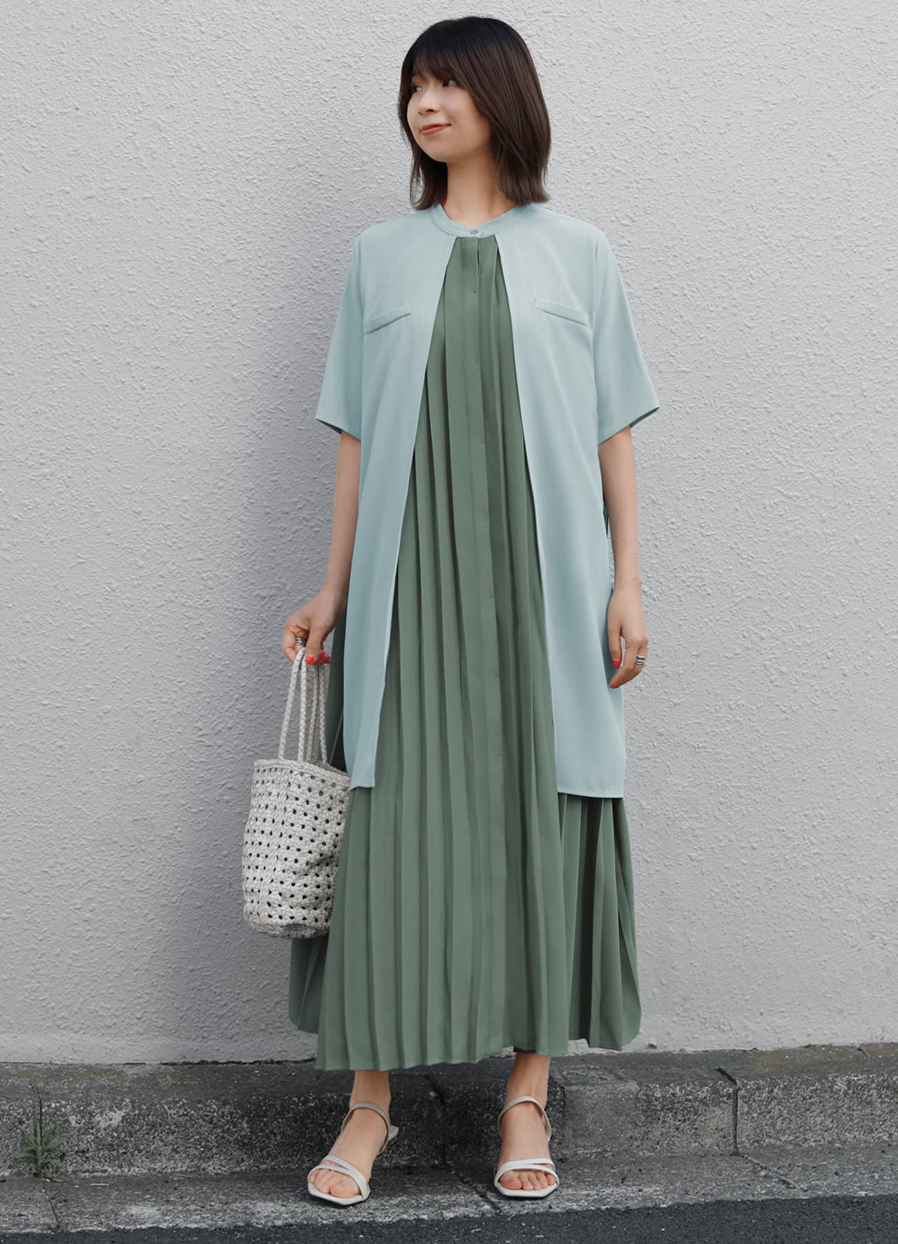 【LUXE】配色レイヤードプリーツワンピースのサムネイル