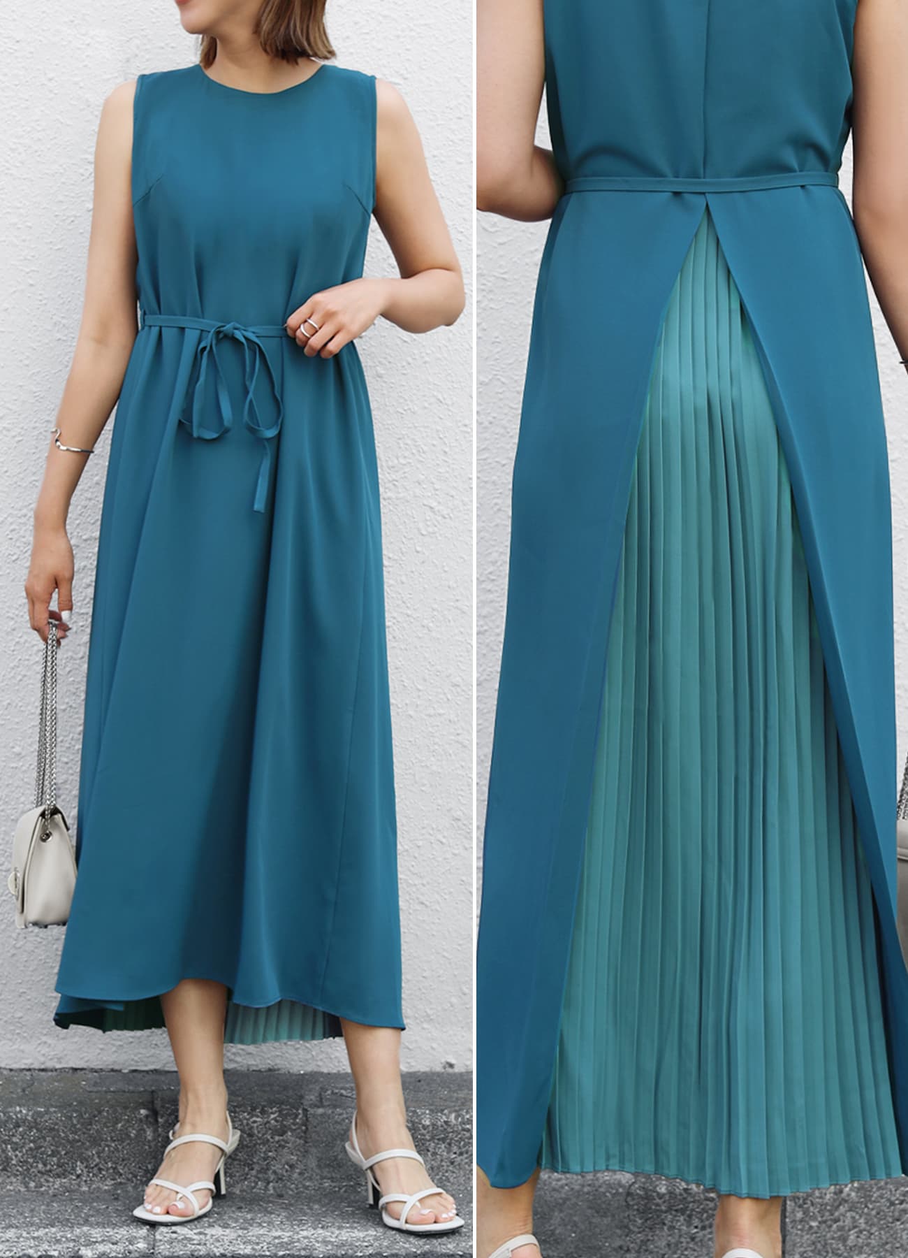 【LUXE】配色バックプリーツAラインワンピースのサムネイル