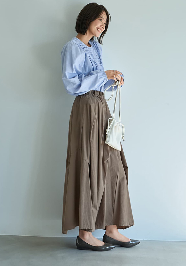 【LUXE】ストレッチタフタ立体タックスカート