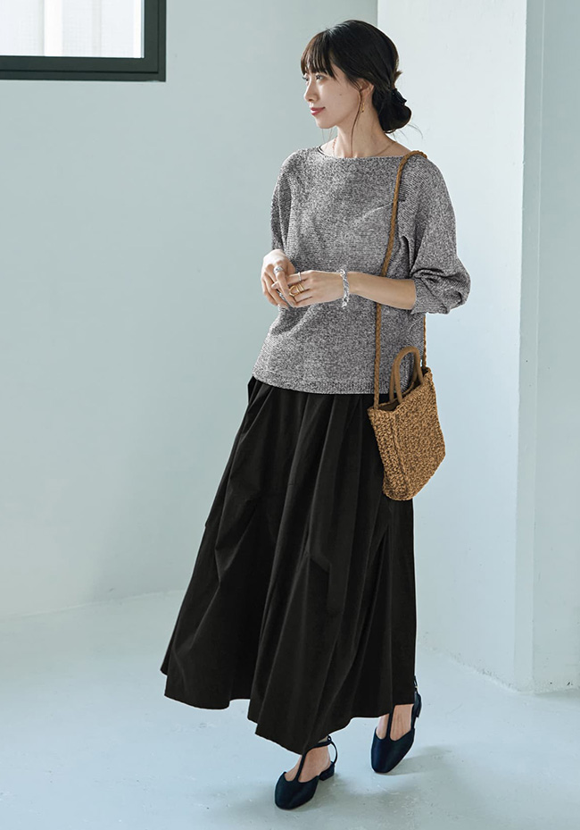 【LUXE】ストレッチタフタ立体タックスカート