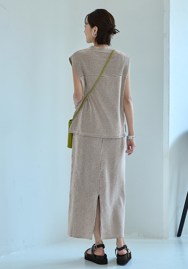 【LUXE】ストライプ状フリルのカットソーセットアップ